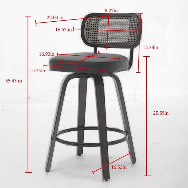 Upholstered Faux Leather Counter Height Barstools with Walnut Back and Bentwood Legs