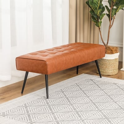 Adeco 41 Inches Faux Leather Ottoman Bench for Living Room