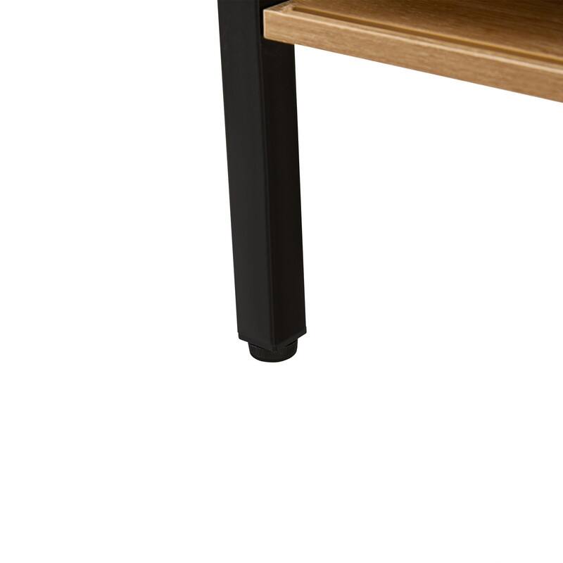 40.16" Coffee Table with Rattan Decorative Doors,Sliding door with Metal Legs,2 Colors