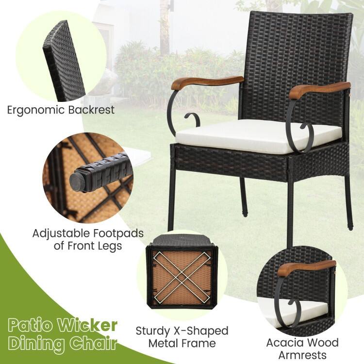 Patio Wicker Dining Set with Detachable Cushion and Umbrella Hole - 63" x 36" x 30" (L x W x H)