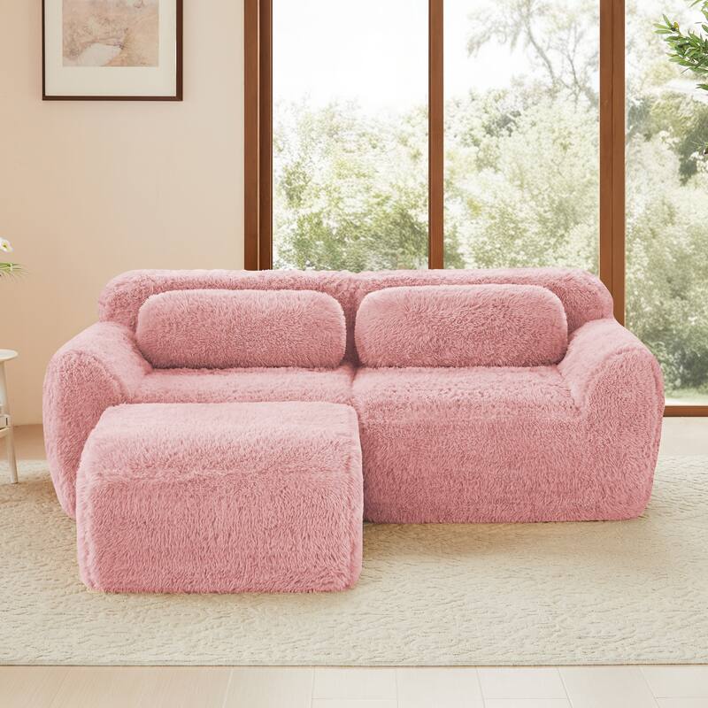 Anmytek L-Shaped Sectional Sofa with Chaise Plush Fabric 32D High Density Sponge No Assembly Ergonomic Anti-Slip Bed Sofa