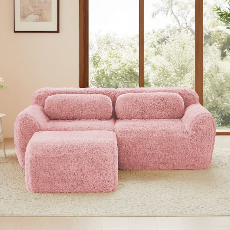 L-shaped Boneless Sofa,Soft Fluffy Plush Fabric