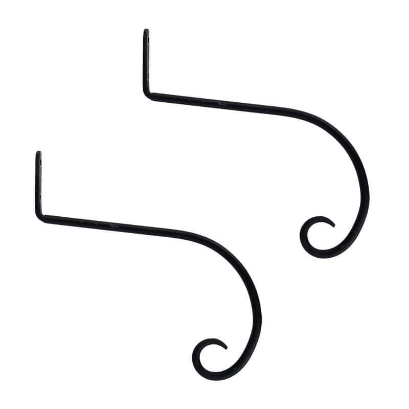 Achla Designs Set of 2 Outdoor Garden Downturned Hanger Hooks, 10 Inch Long, Black Powder Coat Finish