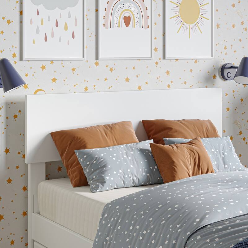 Wesley Twin Platform Bed with Panel Footboard & Twin Trundle in White