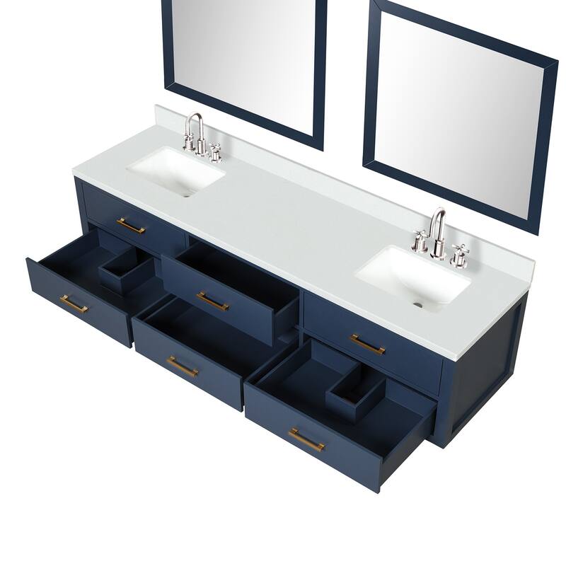 Castor 60 in W x 22 in D Black Double Bath Vanity, White Quartz Top, Faucet Set, and 28 in Mirrors