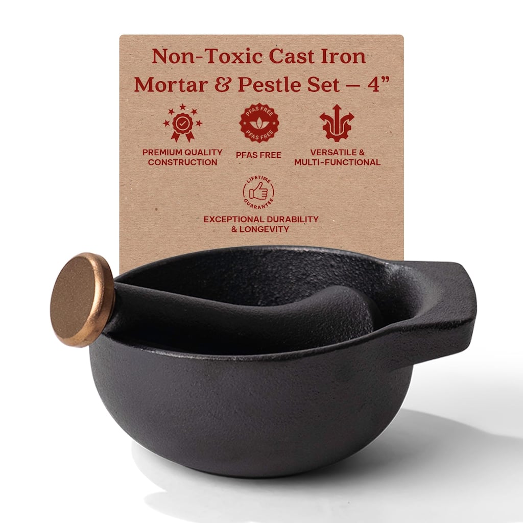 Alva Nori Enameled Cast Iron Mortar and Pestle Set 4" 2 C Nonstick Crusher - 4.3