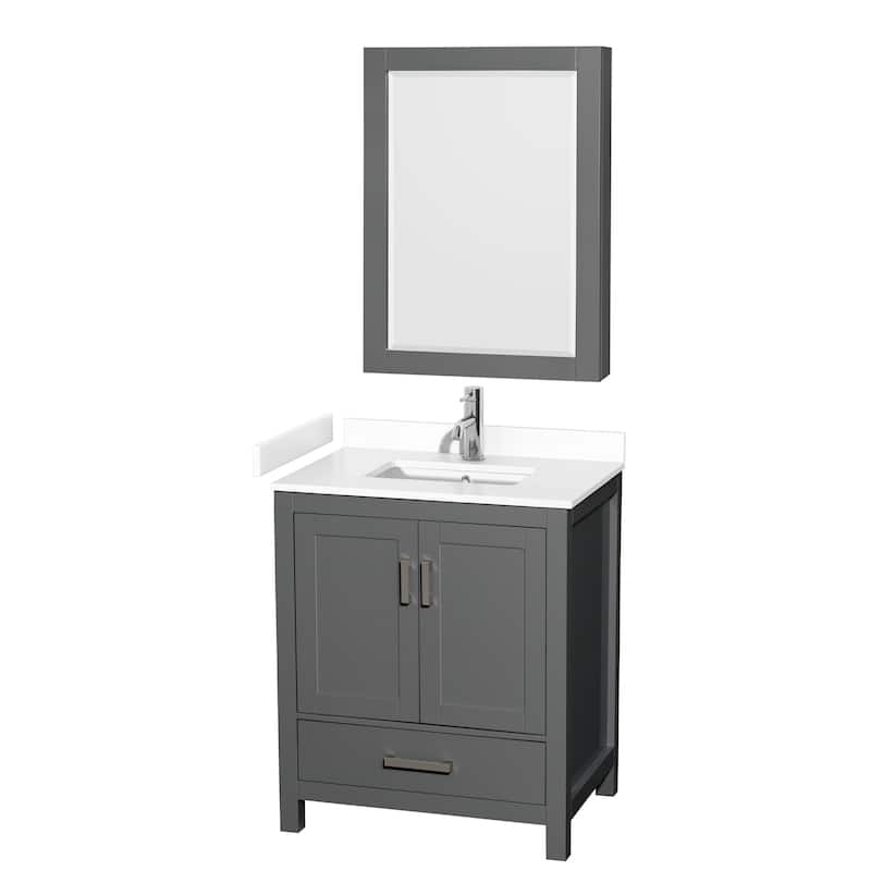 Wyndham Collection Sheffield 30" Single Bathroom Vanity, Carrara - Dark Gray / White Cultured Marble Top / Brushed