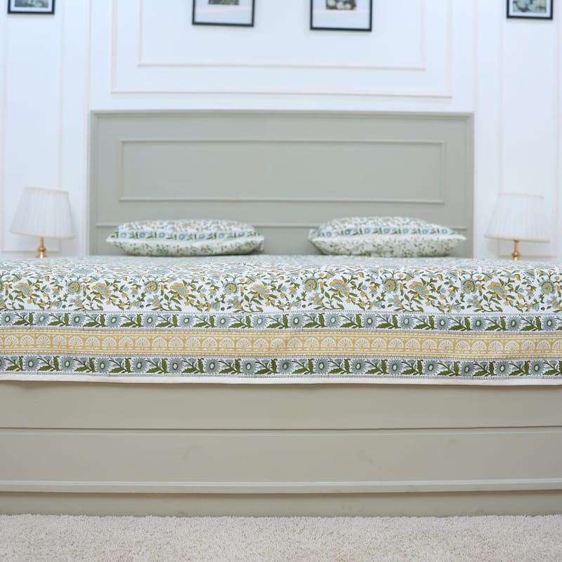 Fabdivine Cotton Hand Block Floral Flat Sheet Bed Room Home Décor Accent Gift