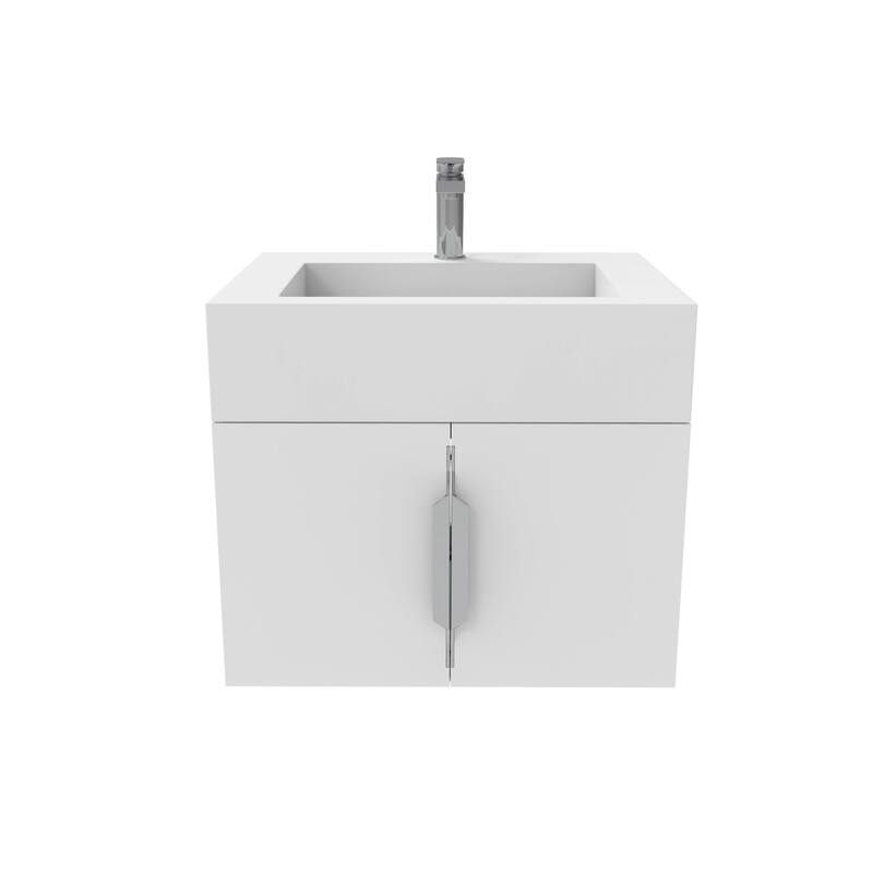 Nile 24-Inch Wall Mounted Bathroom Vanity Set w/ White Top - Brushed Nickel Finish - White