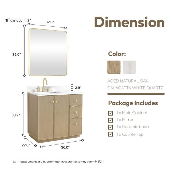 dimension image slide 12 of 13, Oza Bath Vanity with Quartz Stone Top and Mirror