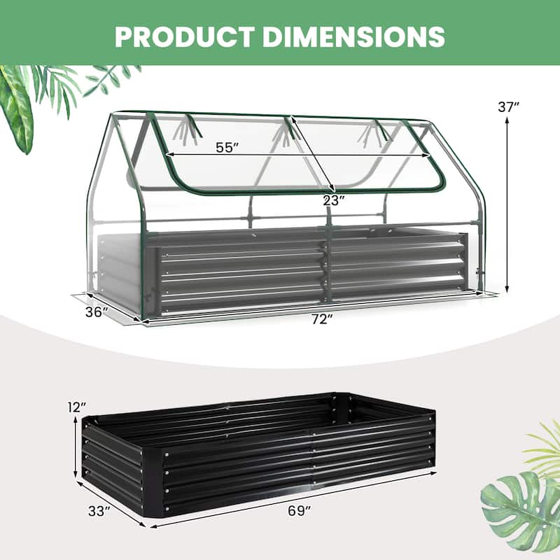 Gymax Raised Garden Bed w/ Cover 69'' x 33'' x 12'' Planter Box w/