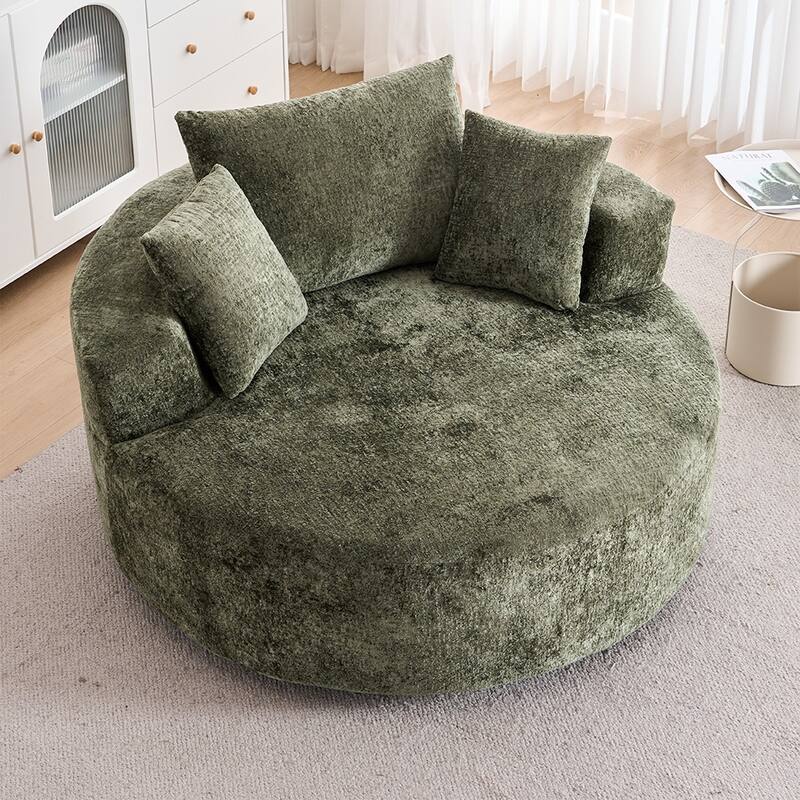 Round Accent Chair with High-Resilience Cushions, Swivel Chenille Barrel Chair, Fluffy Sleeper Lounge Chair