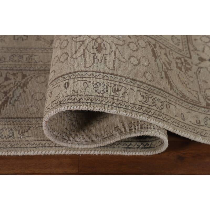 Traditional Tabriz Persian Vintage Rug Hand-Knotted Beige Wool Carpet - 6'6"x 9'7"