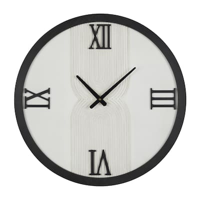 Wood Geometric Art Deco Inspired Line Art Decorative Wall Clock with Black Accents - White - Roche River Decor