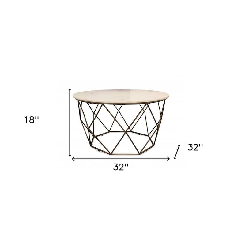 HomeRoots Round Mable and Iron Geometric Coffee Table