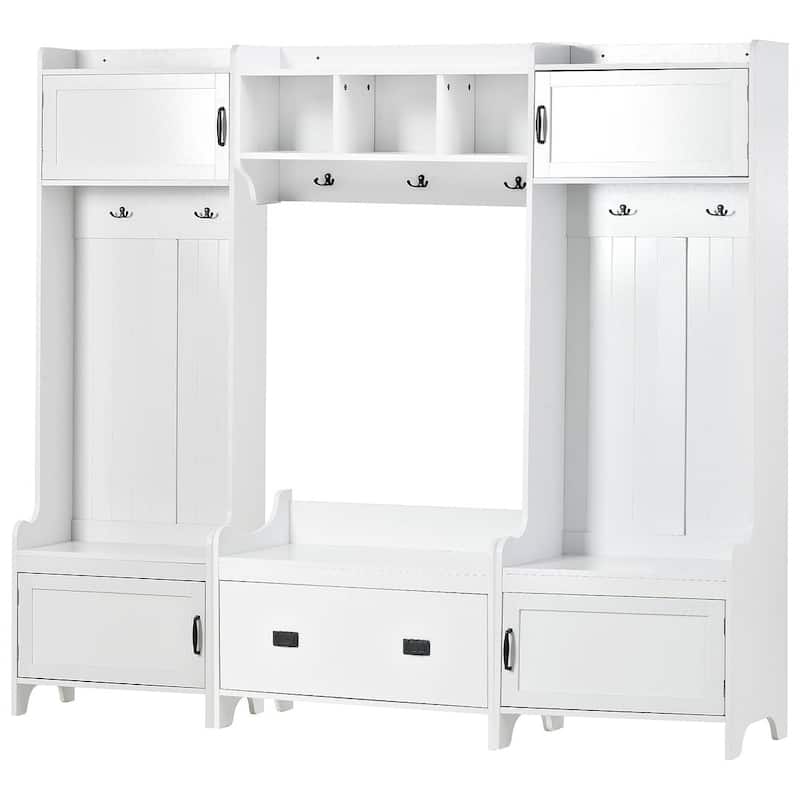 78W Hall Tree and Shoe Bench with Shelves