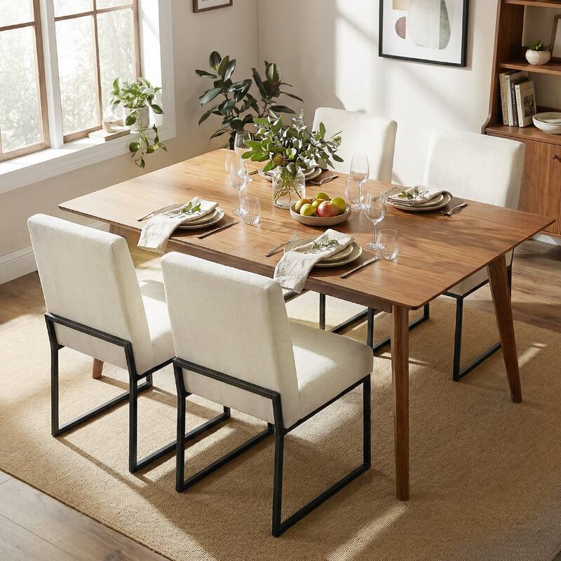 Mid Century Modern Dining Chair with Black Metal Legs