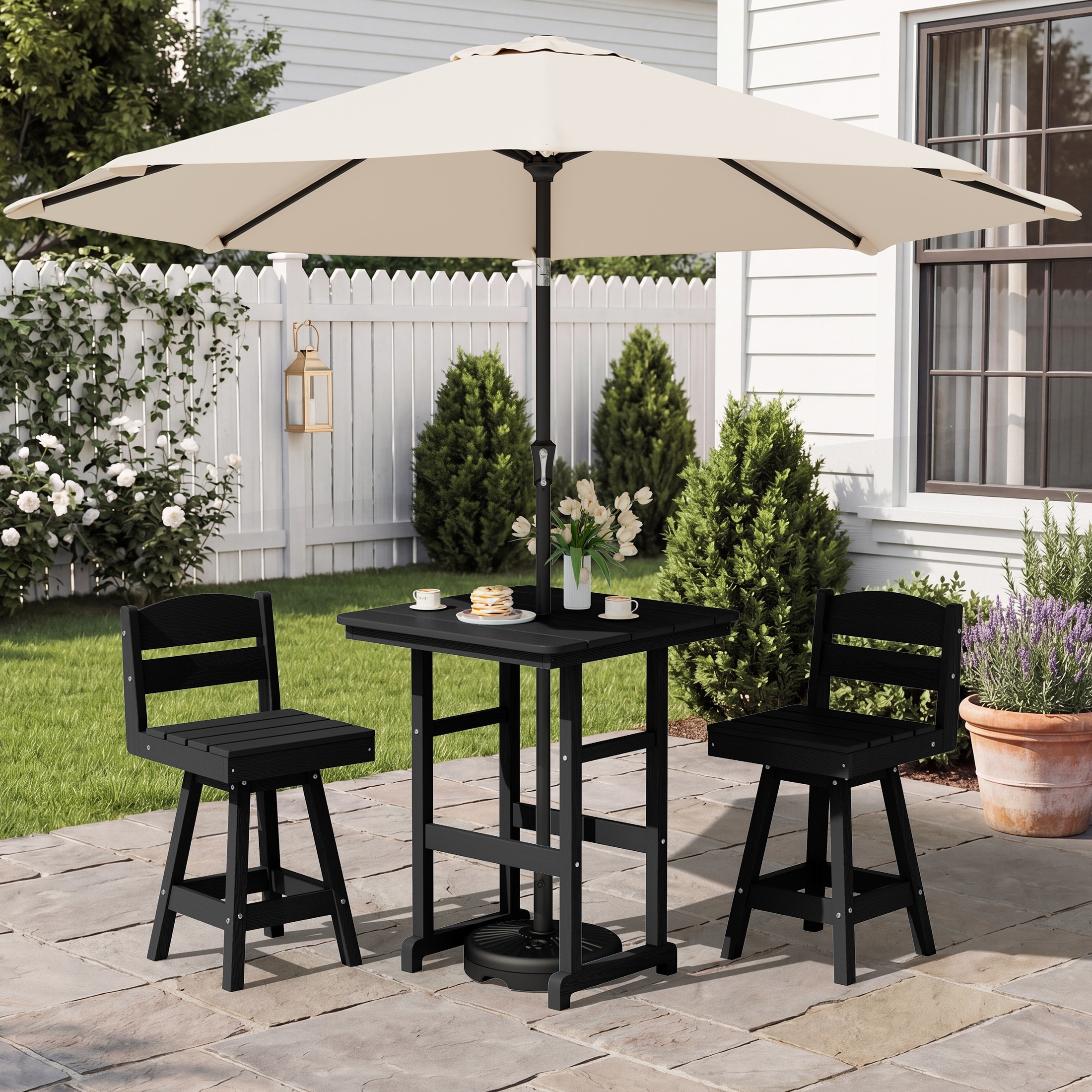 3-Piece HDPE Counter Height Bar Set with 2 24.8'' Height Swivel Bar Stools and 29.92'' W Square Bar Table,Pub table sets of 3