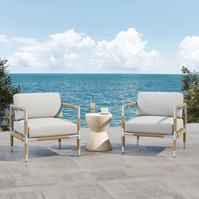 Roomfitters Oriana Aluminum Outdoor Patio Armchair with Thick Cushions, Light Grey