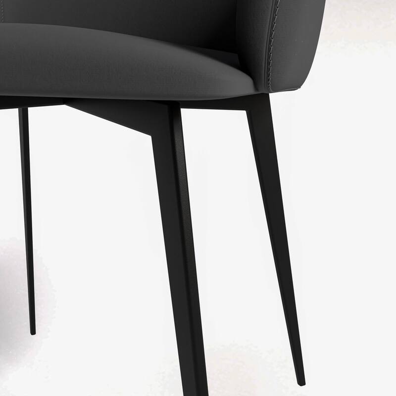 Sonnet Dining Chair with Upholstered Seat and Arms in Black Metal by LeisureMod