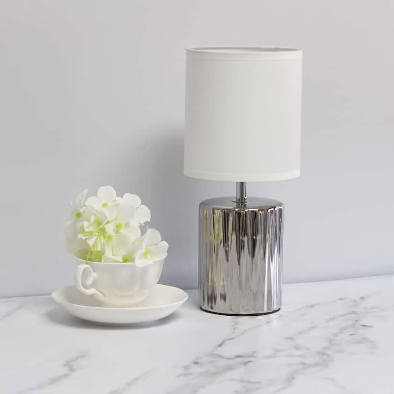 Tall Ruffled Capsule Ceramic Bedside Table Desk Lamp with Drum Shade - 11.5" - Silver and White