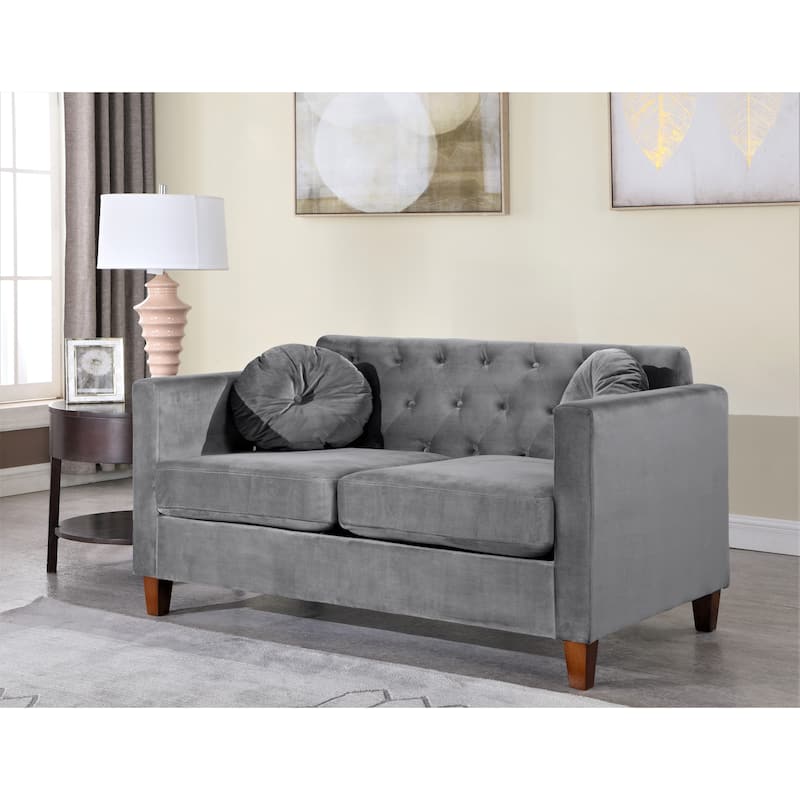 Lory Velvet Kitts Classic Chesterfield Loveseat - Grey