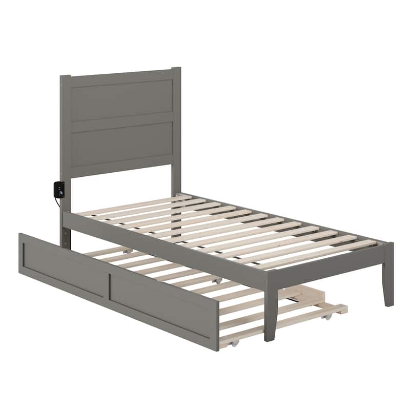 Twin Bed with Trundle - Grey Platform Bed Frame - Modern Design - Space Saving - HomeStock