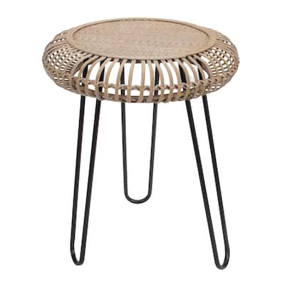 Woven Rattan Stool with Tripod Base - 25"