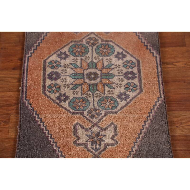 Hand Knotted Oriental 100% Wool Carpet Transitional Geometric Oranges & Rust Anatolian Area Rug - 3' 0'' X 1' 7''