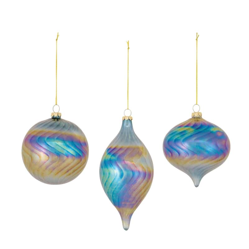 Pearl Finish Swirl Glass Christmas Ornaments 7" 180mm Multi-Color 6Ct