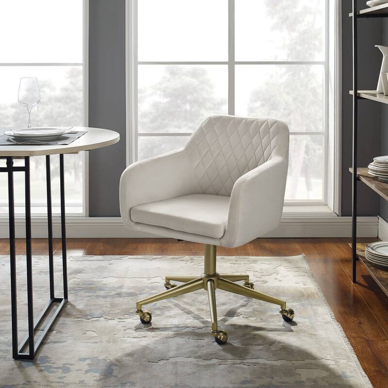 Quilted Office Chair - 34.75" - Off White and Gold
