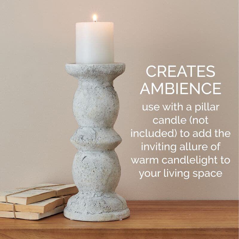 Elements Whitewash Candle Holder, 12 Inch