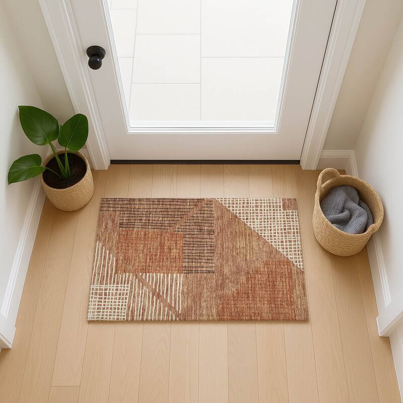 Machine Washable Indoor/ Outdoor Casual Contemporary Chantille Rug