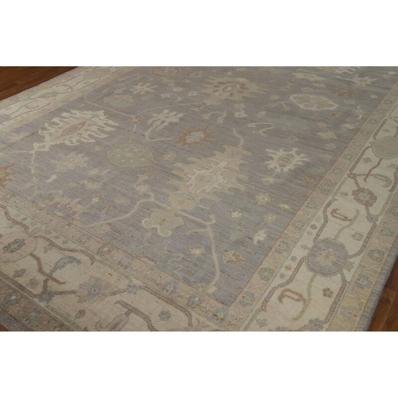 Hand Knotted Oriental 100% Wool Carpet Transitional All-Over Greys & Charcoal Oushak Area Rug - 12' 0'' X 9' 0''