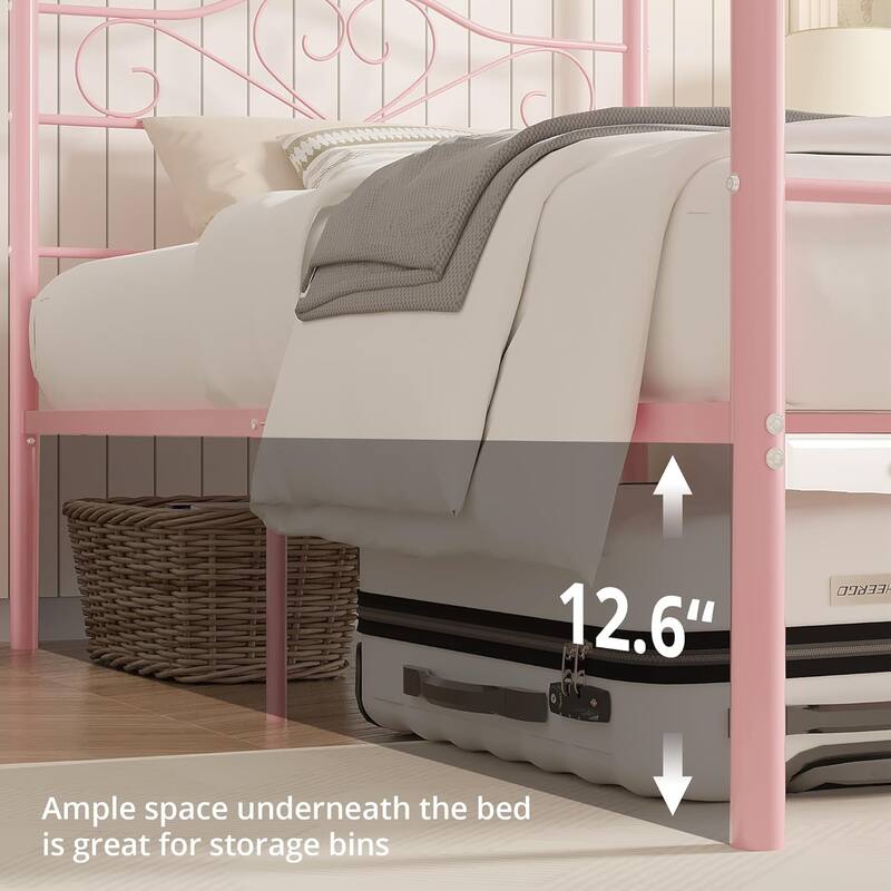 VECELO Twin Bed Set of 2 Canopy Bed Frame with Headboard and Footboard, Metal Four Posters Design