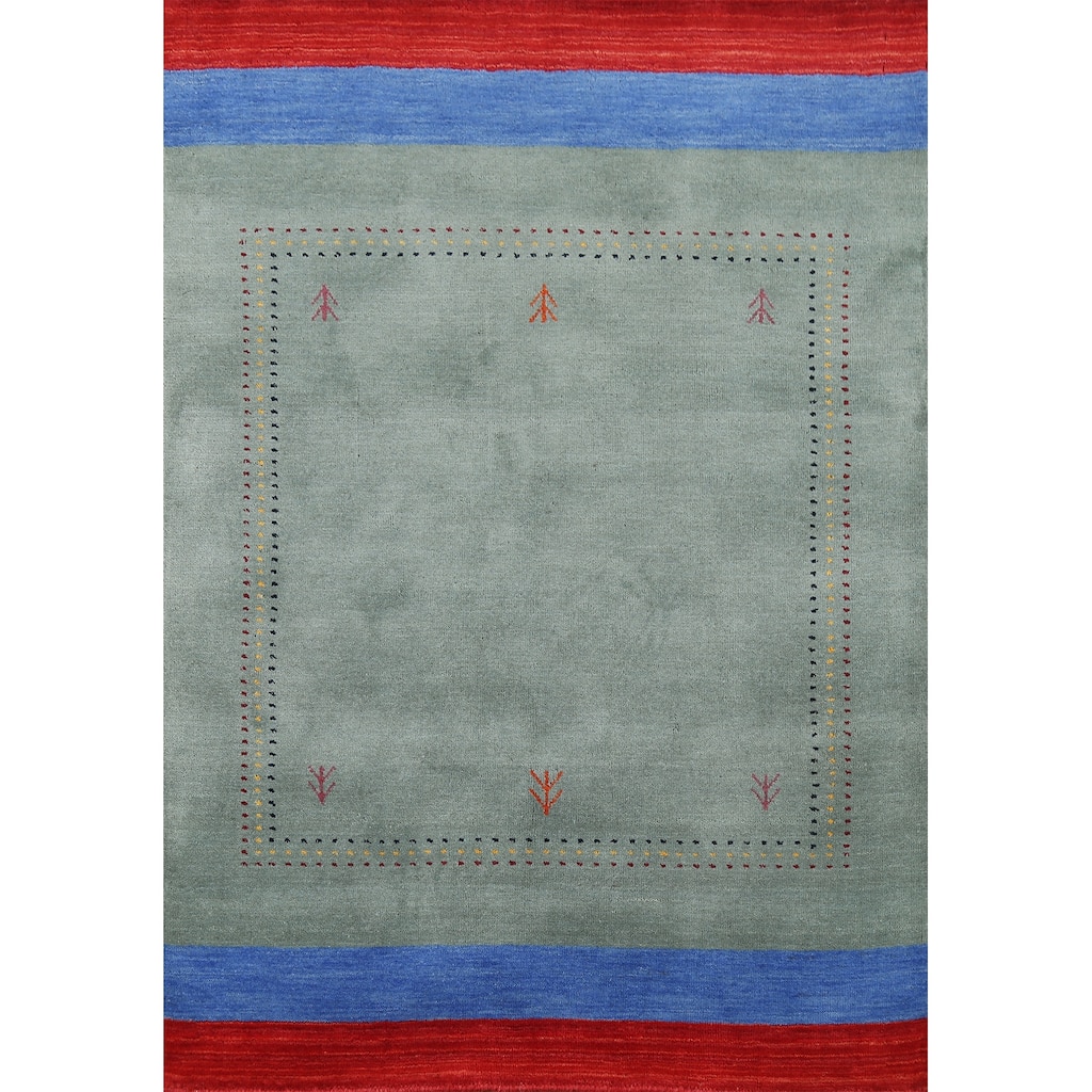 Striped Gabbeh Indian Accent Rug Hand-Knotted Wool Carpet - 4'1"x 5'8"
