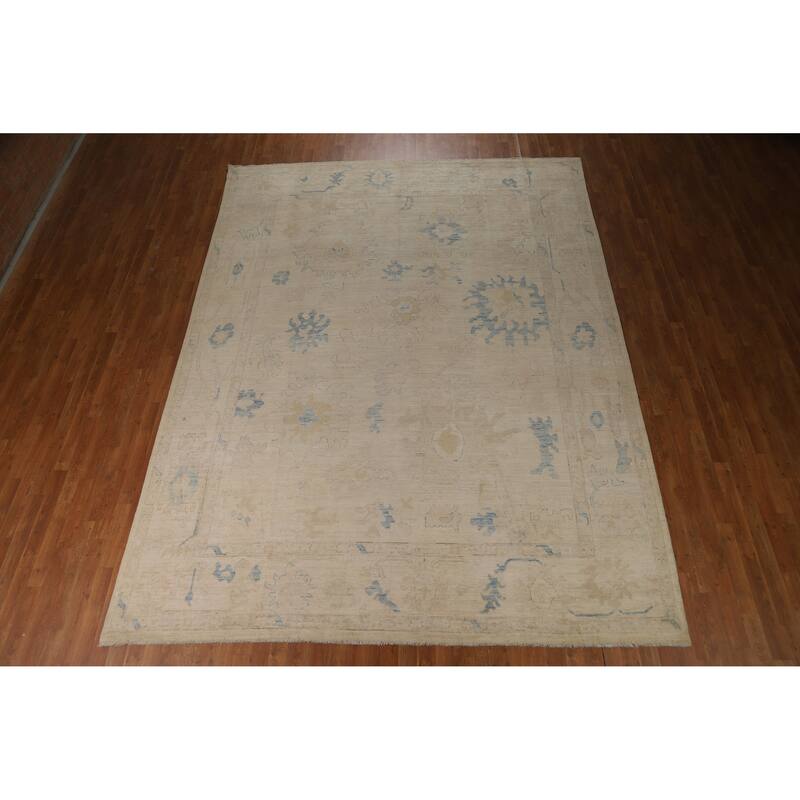 Hand Knotted Oriental 100% Wool Carpet Transitional All-Over Beige & Ivories Oushak Area Rug - 12' 0'' X 9' 0''