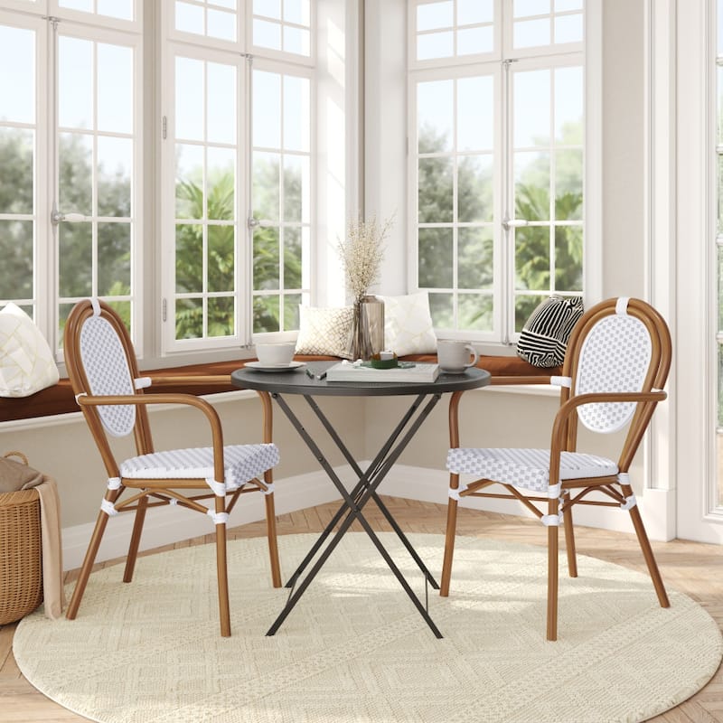 2 Pack All-Weather Commercial Paris Chairs with Arms and metal Frames - WhiteGrayNaturalFrame
