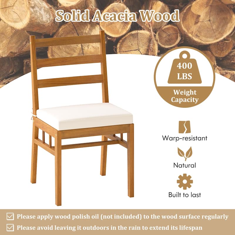 Gymax Solid Acacia Wood Patio Chair Set of 2 w/ Padded Seat Cushions