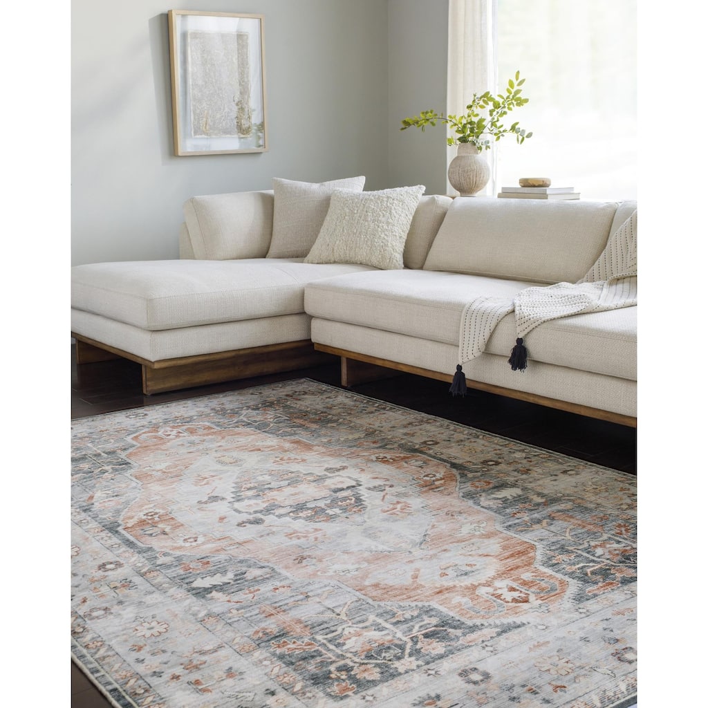 Livabliss Lavable Updated Traditional Medallion Machine Washable Area Rug