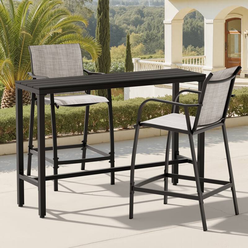 Outdoor Patio Bar Stools Set Rectangle Bar Table with Barstools - Black-55.12 inches table-Grey&Brown chairs
