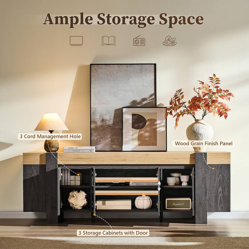 Modern Farmhouse TV Stand, Wood Entertainment Center for Living Room