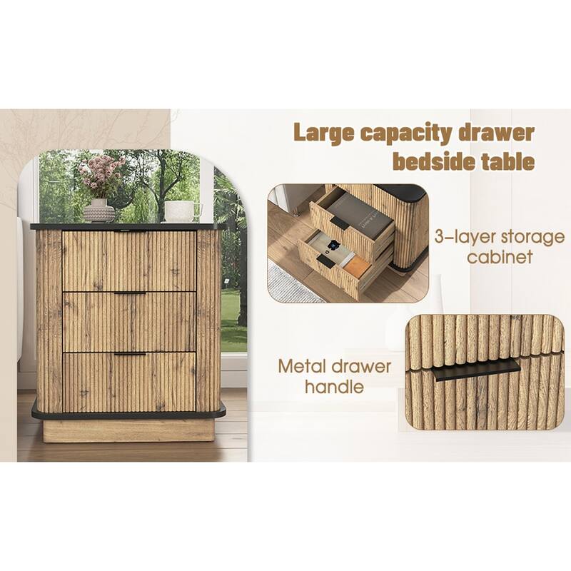 Multi-functional three-drawer MDF nightstand