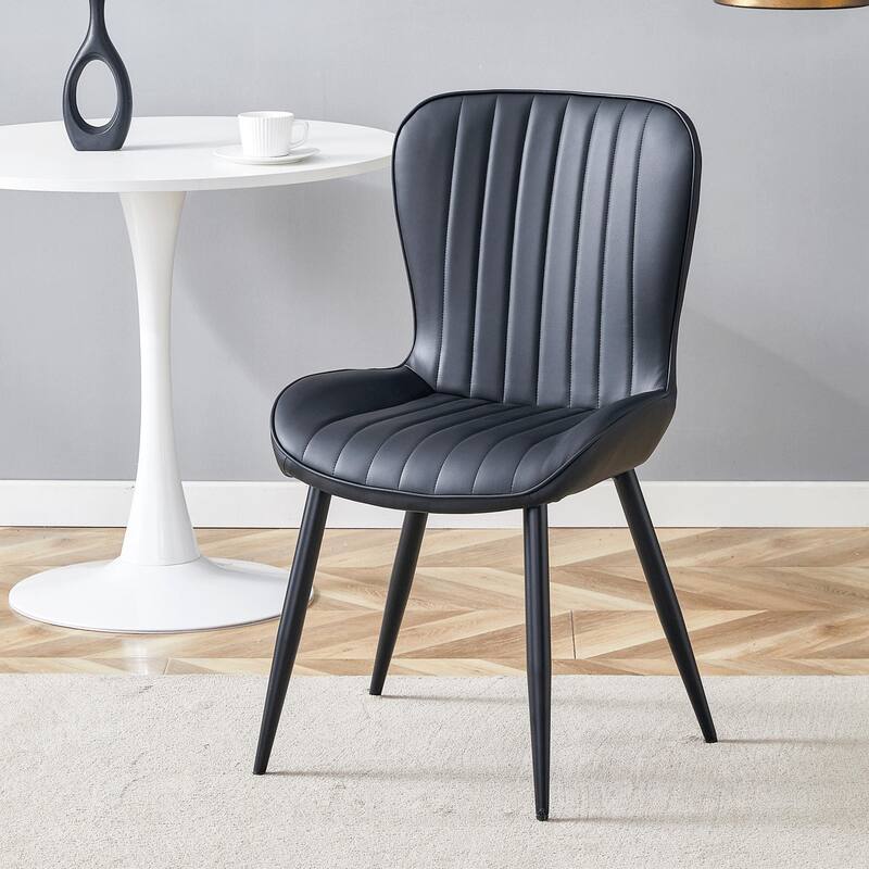 Modern 4 Piece PU Dining Chairs with Non Slip Feet, Extended Curved Cushions for Dining Room Kitchen Bedroom Living Room