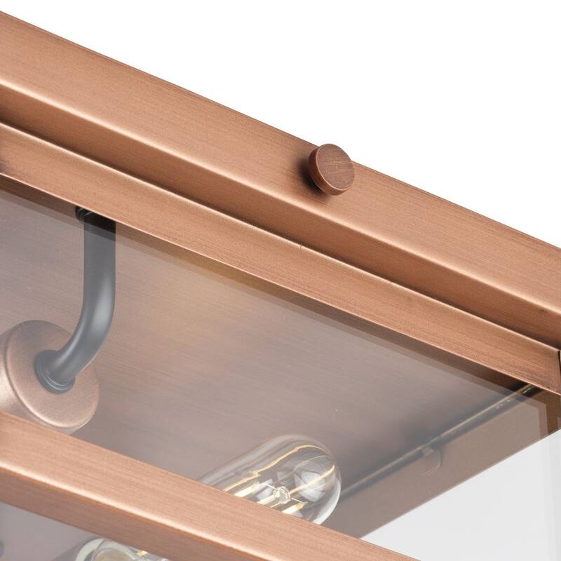 Union Square Two-Light Antique Copper Urban Industrial Outdoor Ceiling Light - 12.37 in x 12.37 in x 5.5 in