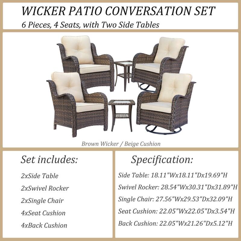 Patio Conversation Sets-Wicker Patio Furniture Sets with Swivel Chairs