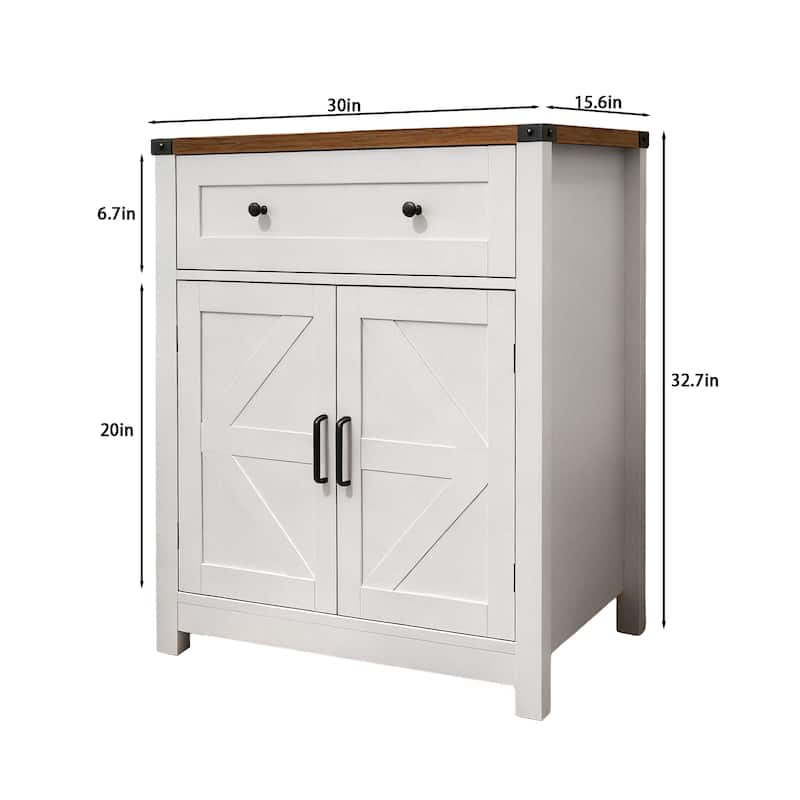 Farmhouse Barn-Door Storage Cabinet, Coffee Bar Buffet Sideboard with Drawer for Kitchen & Living Room