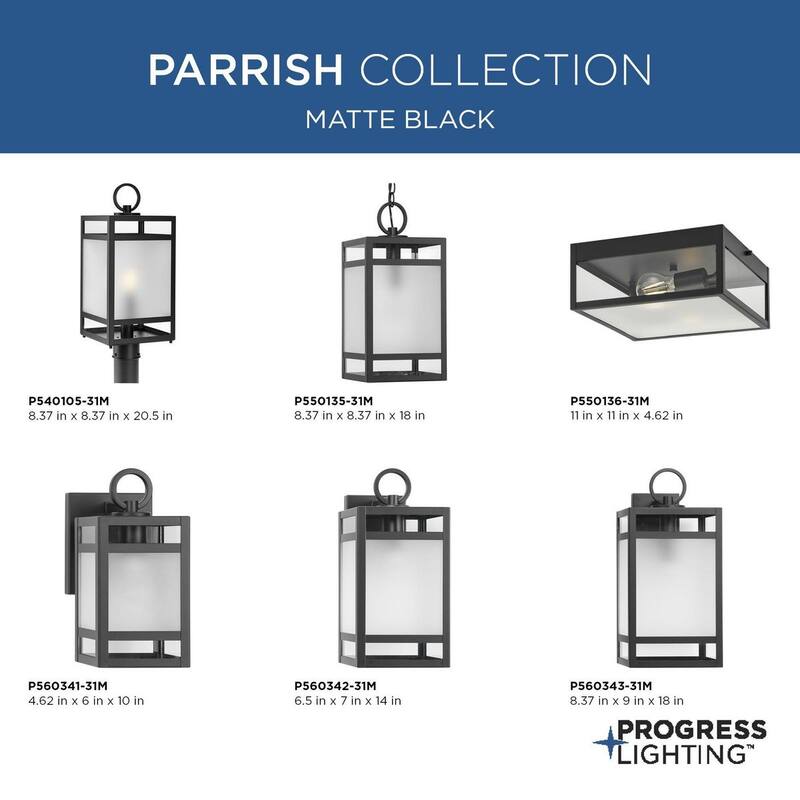 Parrish Collection One-Light Matte Black Clear and Etched Glass Modern Craftsman Outdoor Small Wall Lantern