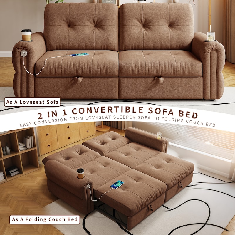 GDFStudio - Chenille Convertible 2-Seater 74" Sofa Bed