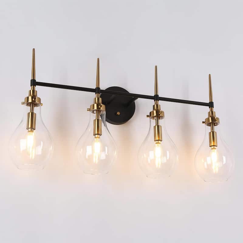 Synia Modern Glam 4-Light Bathroom Vanity Lights Globe Wall Sconce Lamp - L 28.3" x W 7.1" x H 14.5"